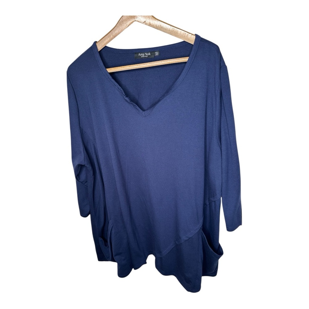 Arna York Swing Tunic French Terry Size 26 28 Navy Blue Asymmetric Hem Pockets